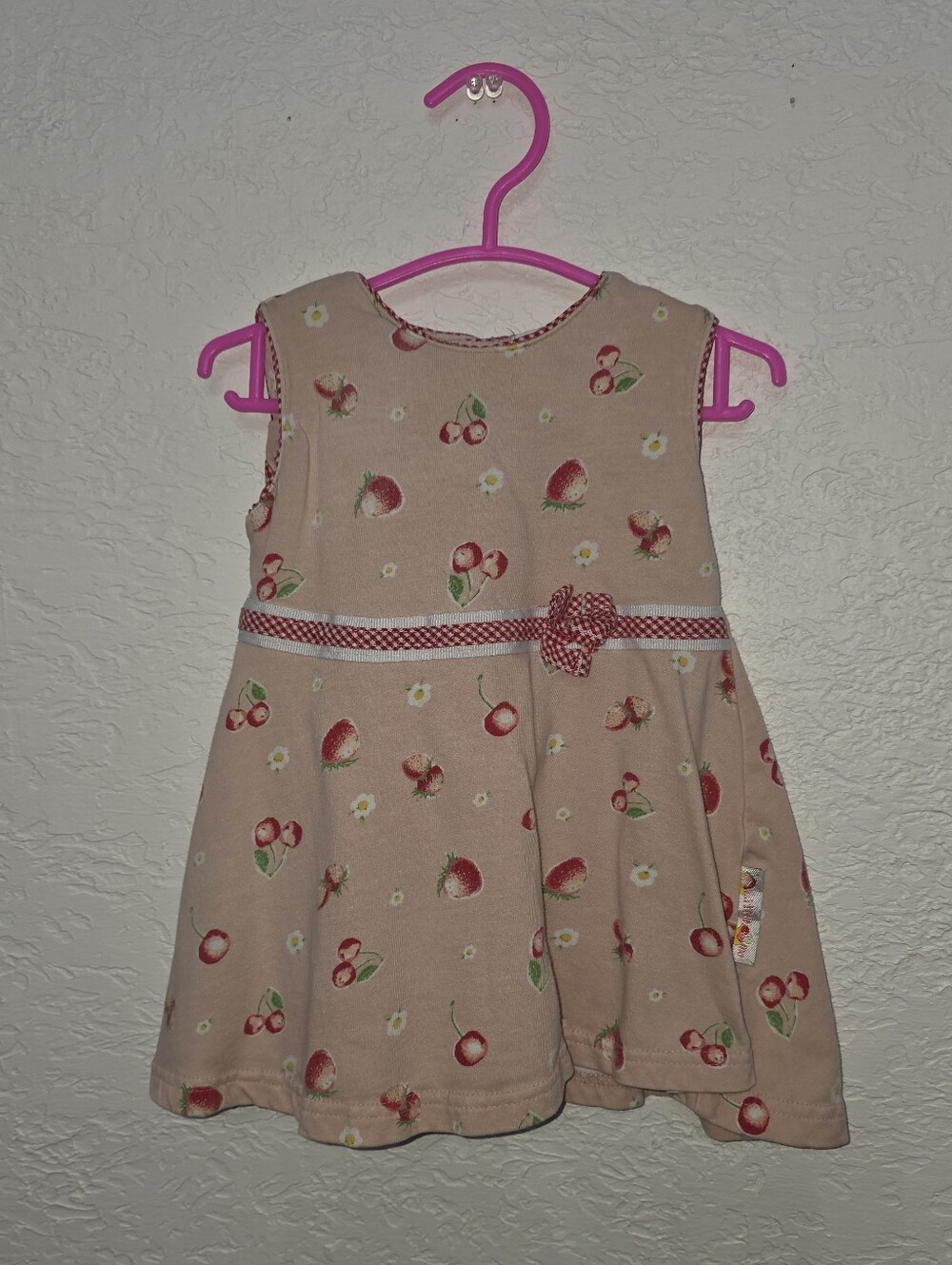 Girls Pink Cherry Print Sleeveless Dress Little Me 9 Months